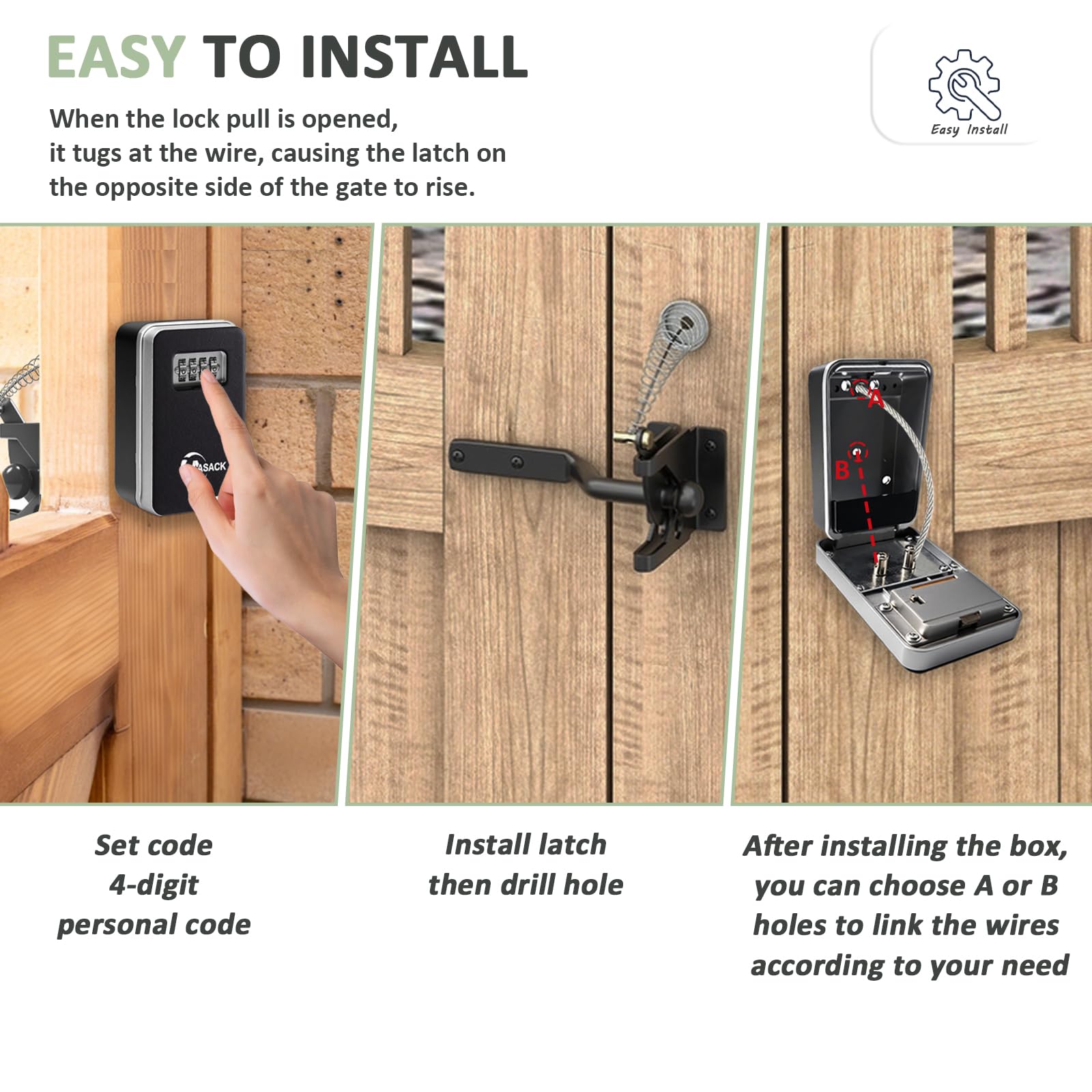 Pestillo de puerta, seguro sin llave y pestillo con acceso de 2 vías, metal, duradero y versátil para valla de metal, madera y vinilo, 2 métodos de instalación para valla de privacidad, valla al aire