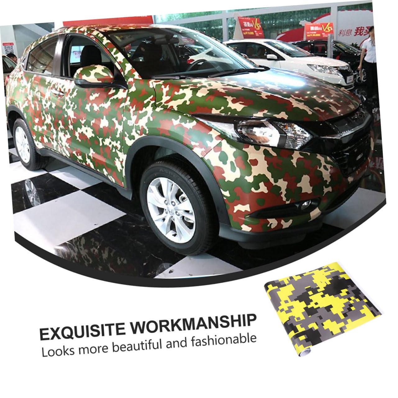 Film Vinyle Adhésif pour Covering de Voiture, Design Camouflage Graffiti, Pvc, Autocollant 3 Pièces, Pose Facile pour Personnalisation Carrosserie