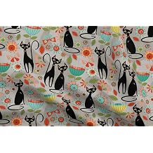 Spoonflower Fabric 50S Retro Cats Grey Vintage on Petal Signature Cotton