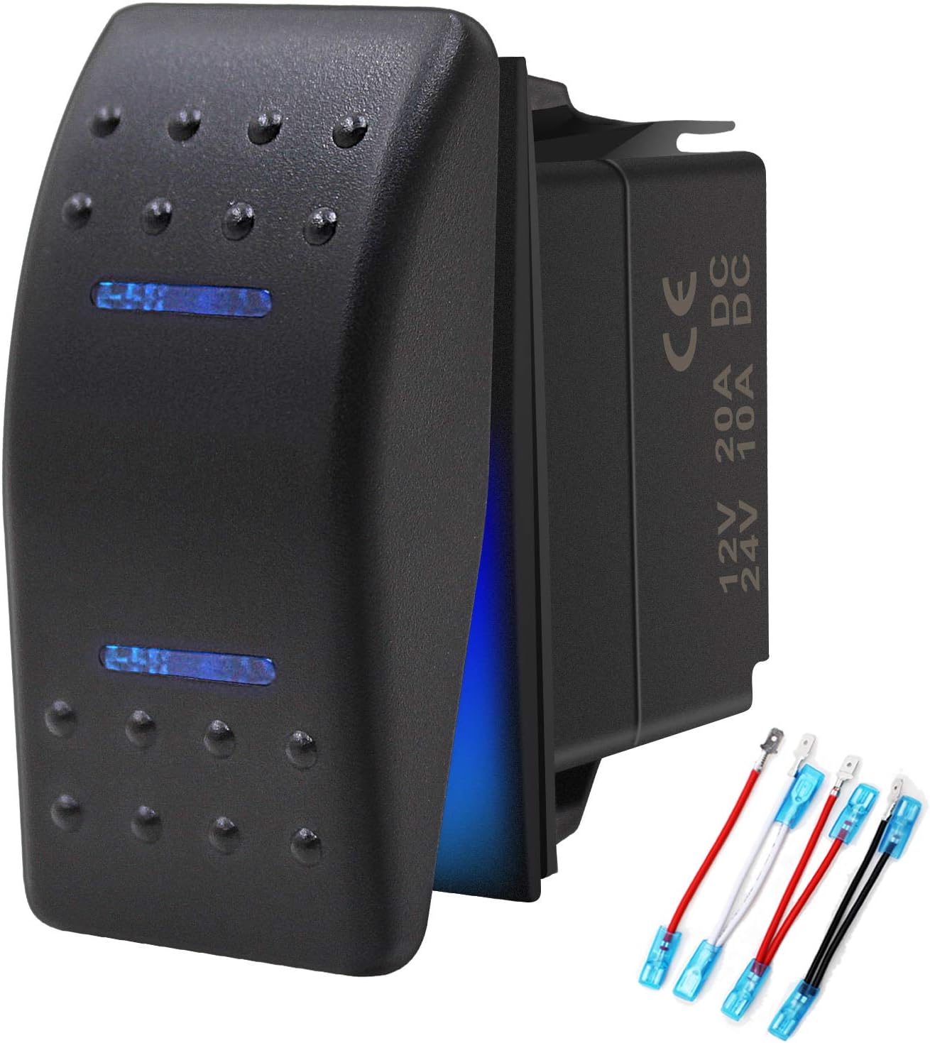 Waterproof Rocker Switch Toggle - ON/Off/ON Blue LED Light - 12V 20Amp 24V 10Amp, 7 Pin for Automotive Cars Vehicles Marine Boats Trucks Trailers 4x4 Caravans RVs SUV ATV UTV & More