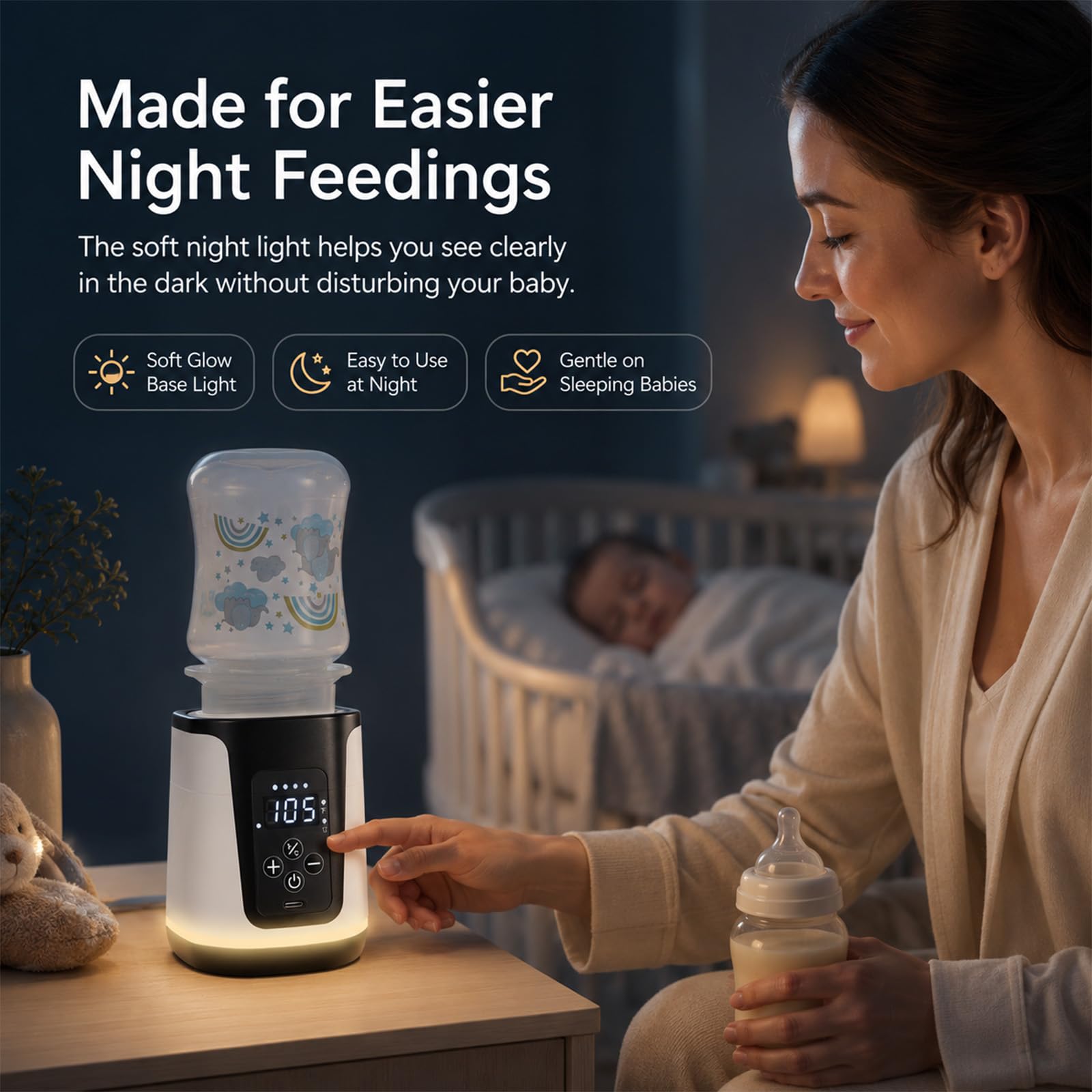 Chauffe-biberon portable – Deux modes de chauffage pour le lait maternel et l'eau de préparation, jusqu'à 15 réchauffements en déplacement, chauffage rapide sans fil, écran LED intelligent température
