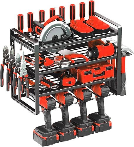 Organizador de herramientas eléctricas de alta resistencia, soporte de pared Estante de almacenamiento inalámbrico de 4 capas con destornillador, Organizador de herramientas eléctricas de alta resistencia, soporte de pared Estante de almacenamiento inalámbrico de 4 capas con destornillador,