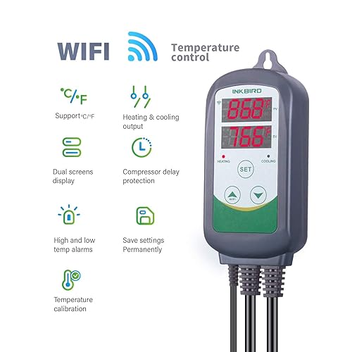 Miniatura 4 de Inkbird WiFi ITC-308 Termostato de controlador de temperatura digital y termostato de reptil IPT-2CH WiFi controlador de temperatura