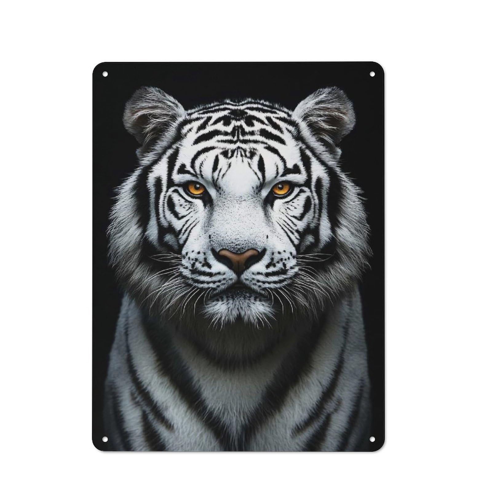 Junmoney Style-20 Majestic White Tiger Portrait On Black Printed Metal Sign 40X30cm For Dining Room Or Kitchen, A Decorative Christmas Gift For Kitchen Wall Decor Lovers