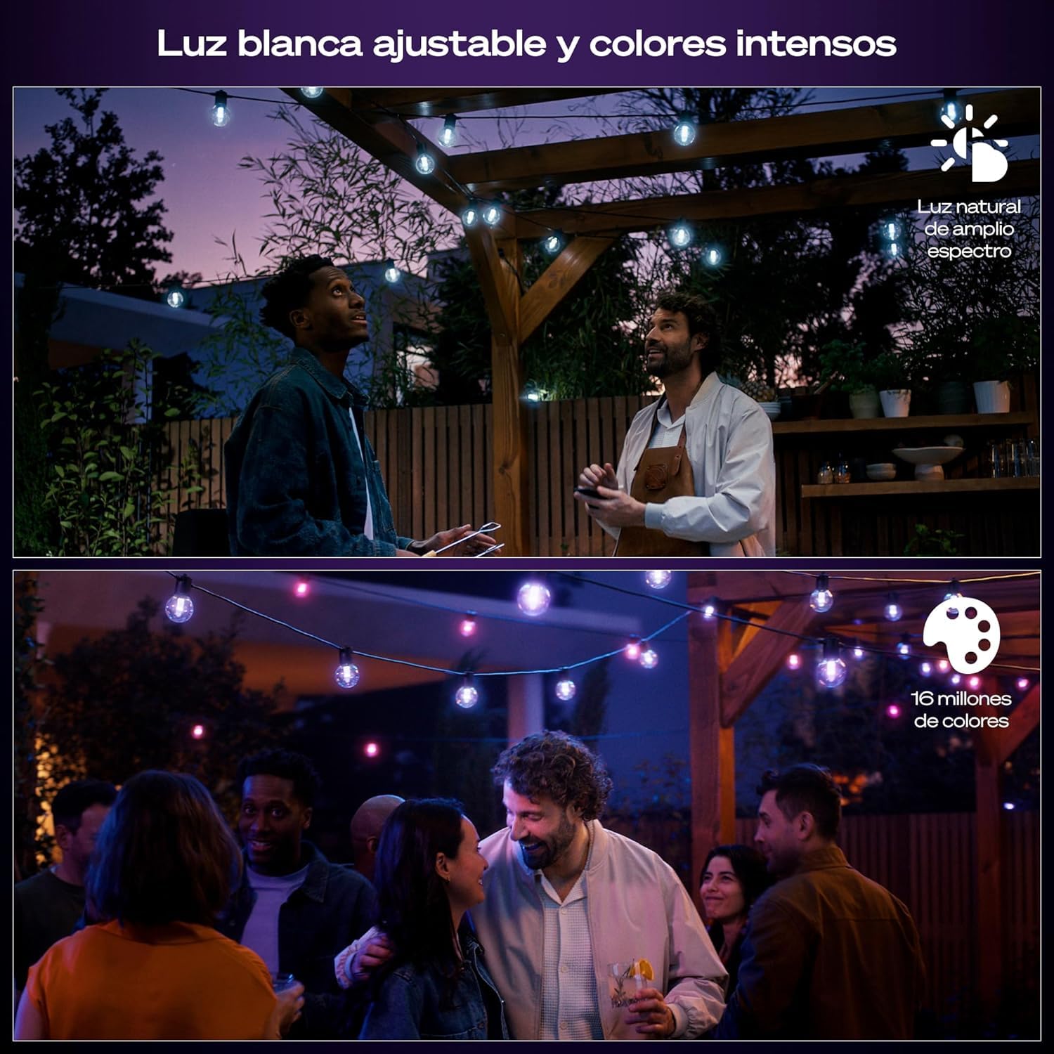 Philips Hue Festavia - Guirnalda de luces exterior, 21m, RGB, 30 bombillas LED, luces de colores regulables para iluminación jardín, control con app, funciona con Alexa, Google Assistant y Apple Home