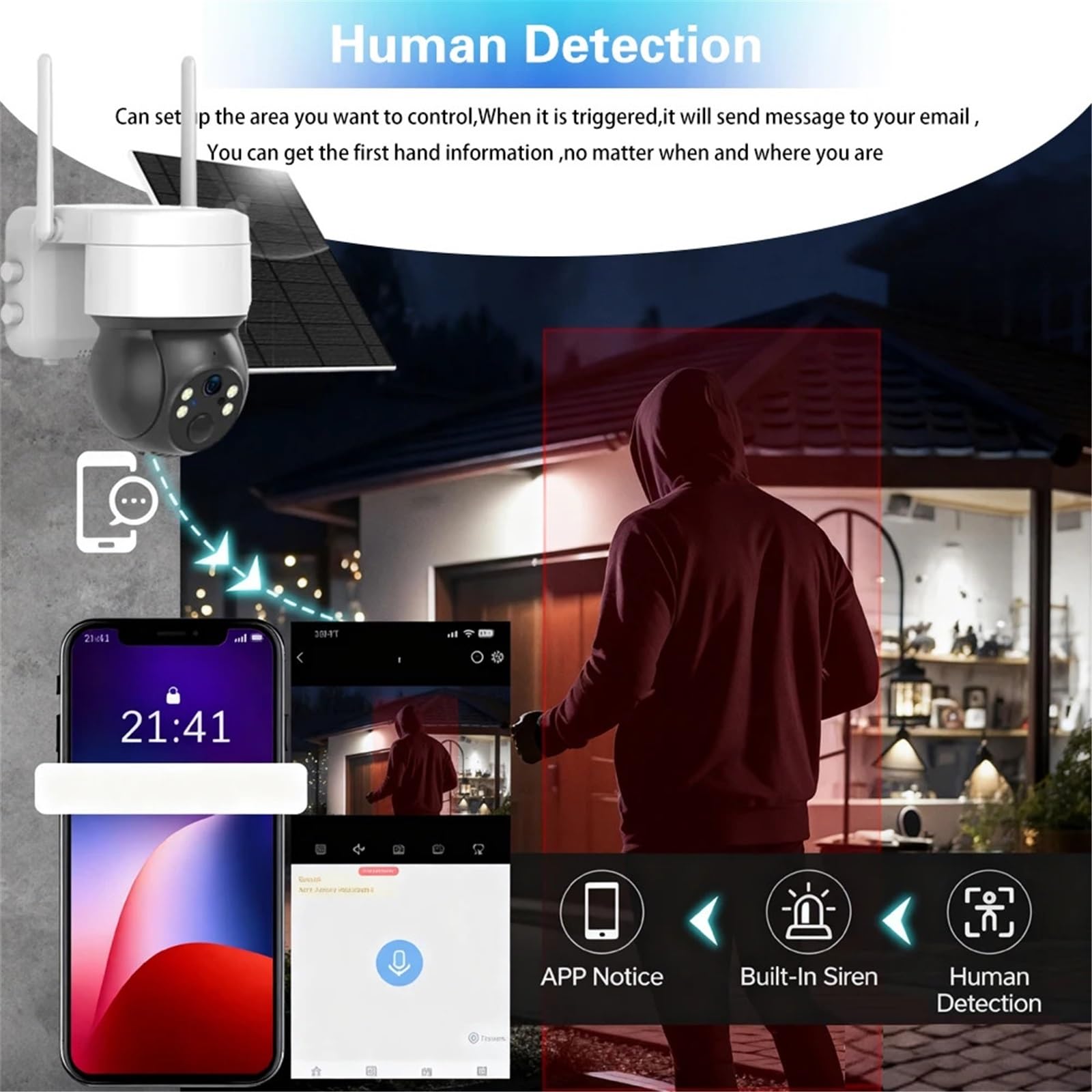 5MP WiFi Bateria Solarna automatyczna detekcja ruchu PIR Nadzór Bezpieczeństwo Zewnętrzna kolorowa kamera IP PTZ z noktowizorem(5MP Solar 64G Card)
