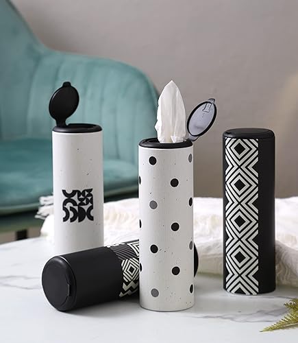 Miniatura 5 de Soporte para pañuelos de coche con pañuelos faciales a granel – 4 unidades de cilindros de pañuelos de coche con tapa, soporte de pañuelos para