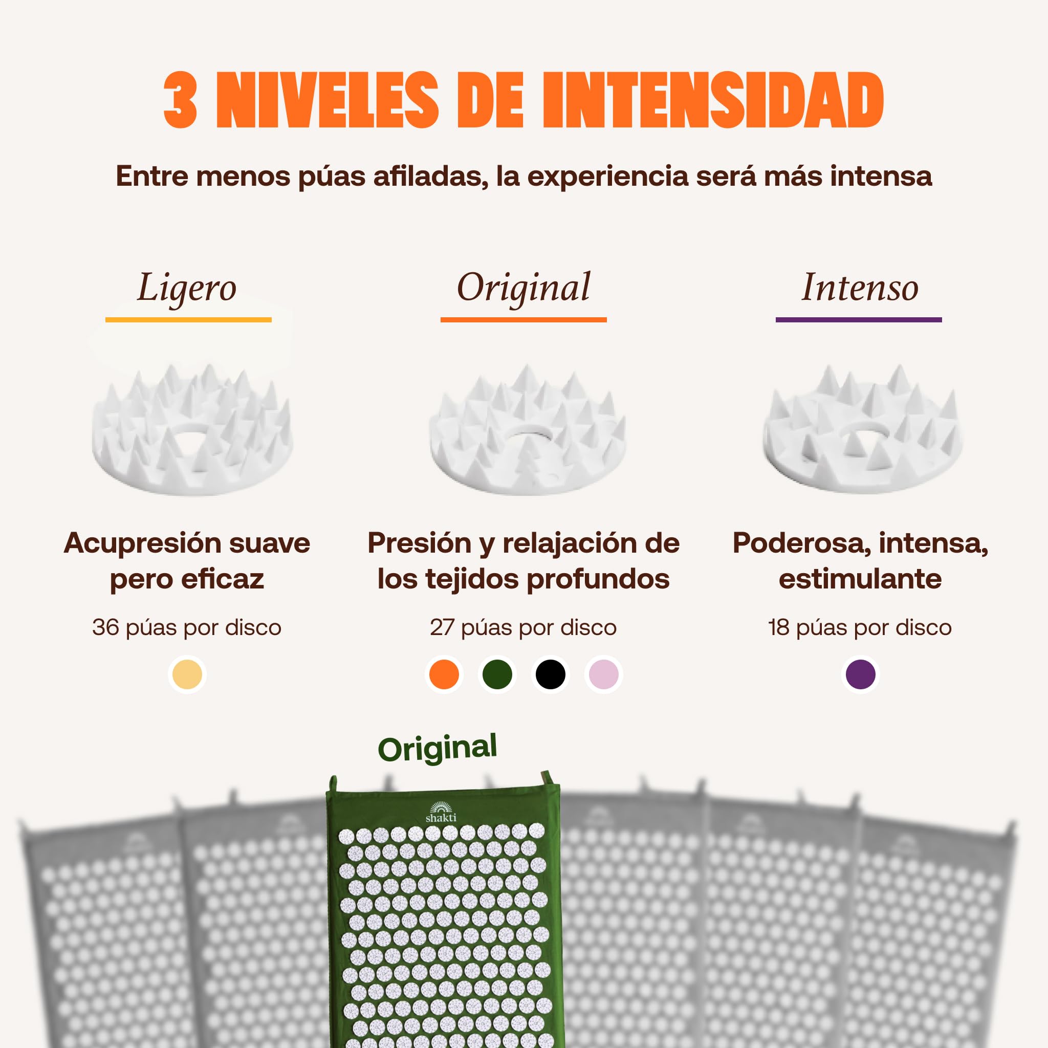 ShaktiMat [La original] Esterilla y Almohada de acupresión - Algodón orgánico - Fabricación ética - Relajación y masaje en la espalda, la cervical, los piernas, los pies - Verde