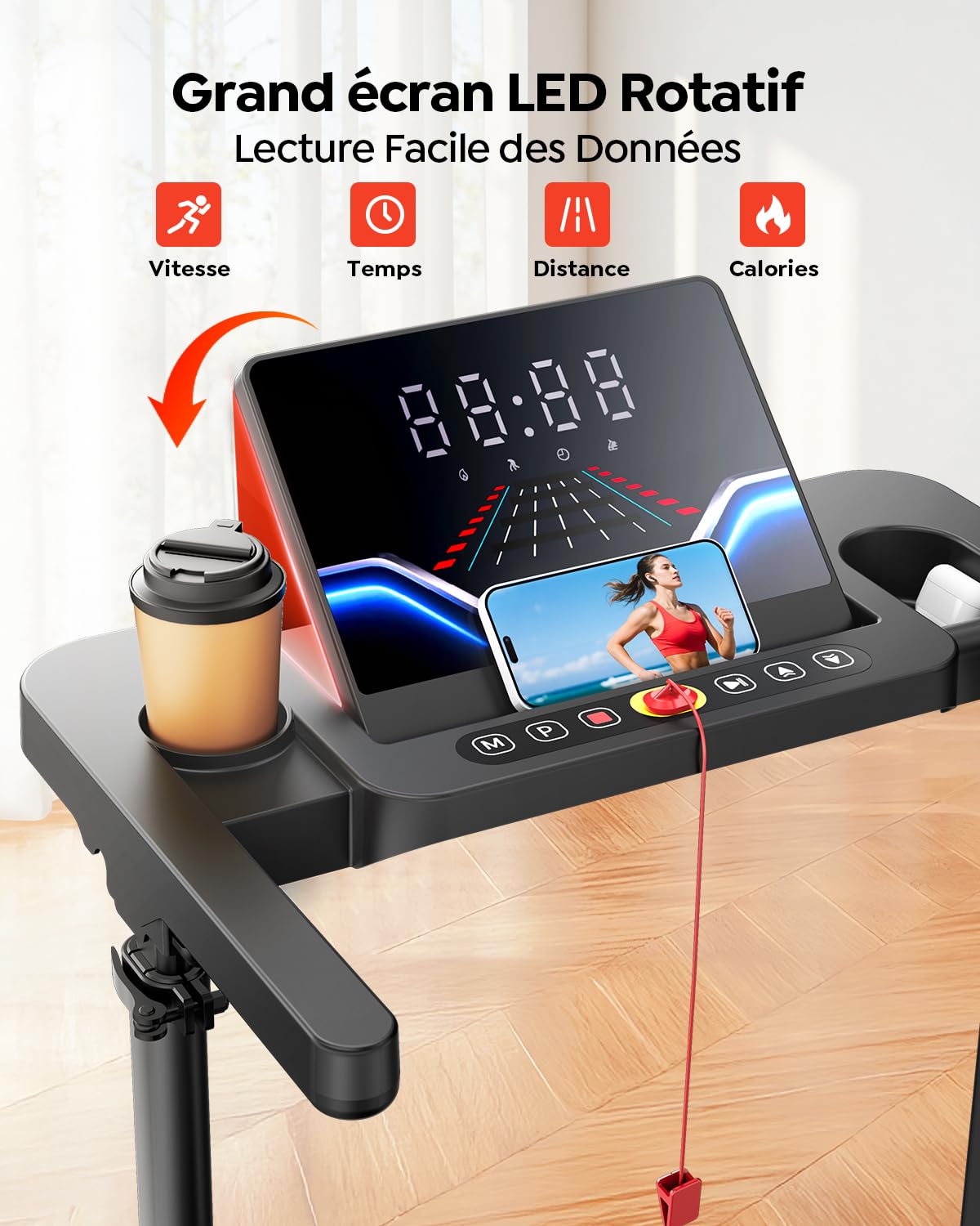 Tapis de Course 6 en 1, Pente 0%-5%-10%, Vitesse 12km/h, Hauteur de la Colonne Montante télescopique 80CM, Walking PadTapis de Marche, Tapis Roulant,2.5 HP, Compact et Portable，Adapté aux familles