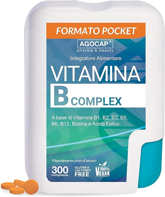 Witamina B Complex Wysoka dawka 300 mikrotabletek witaminy B + PABA, kieszonkowe opakowanie. Kompleks Witamina B, B1, B2, B3, B5, B6 z witaminą B12 i kwasem foliowym. Witaminy B i biotyna. Agocap