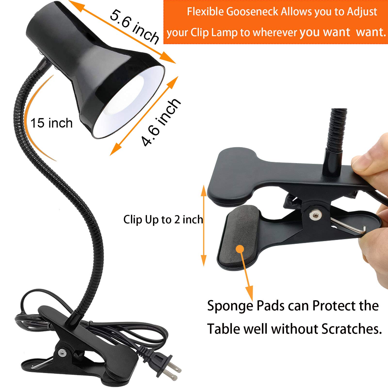 WimiSom Schreibtischlampe, augenschonende Tischlampen, 360 ° drehbar, Schwanenhals-Clip-Lampe, tragbares Leselicht, Klemmlicht, Augenpflege, Arbeitszimmer, Schreibtischlampen für Schlafzimmer und Büro