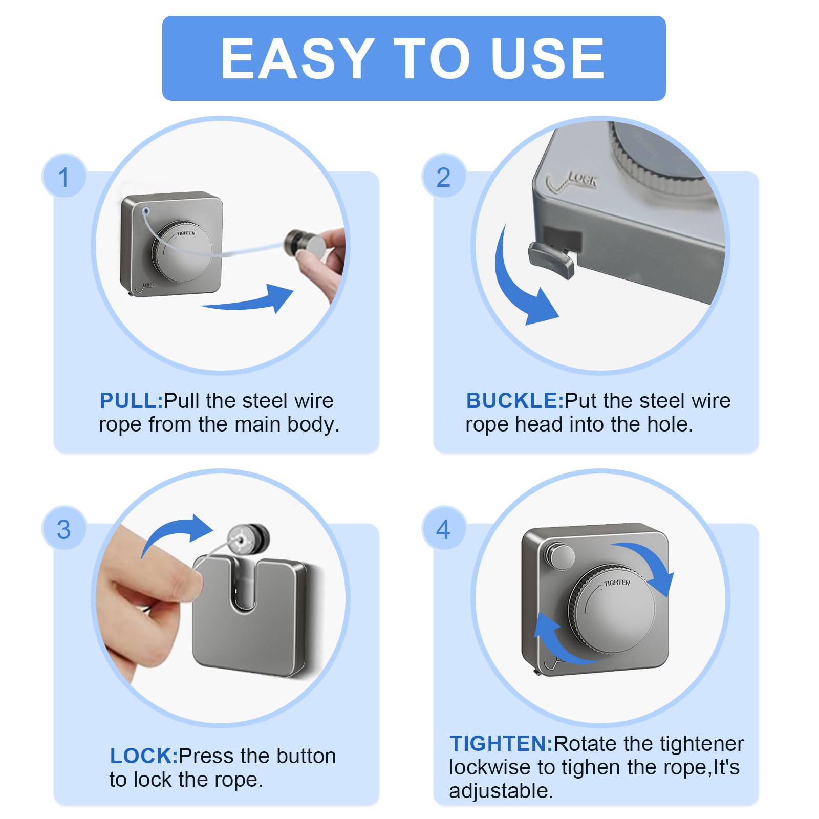 Corde à Linge Rétractable Feelhap 4,8M - Étendoir Intérieur Extérieur Acier Inoxydable Gain De Place