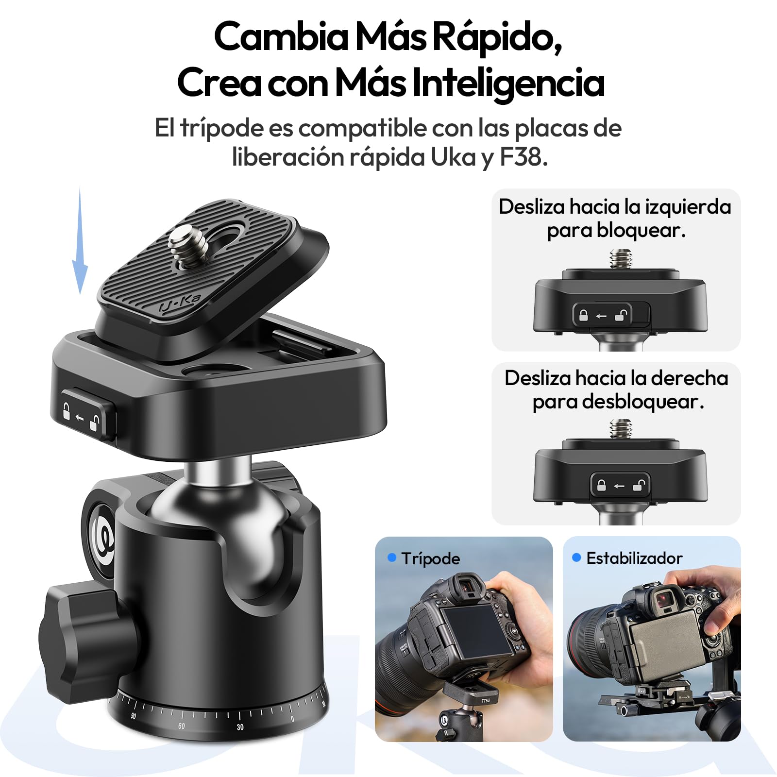 ULANZI TT53 Trípode de Viaje de Aluminio con Cabeza Panorámica de 360° y Liberación Rápida Uka, Trípode Fotográfico con Columna Central Extraíble, Altura Máxima 180CM, 1.24KG