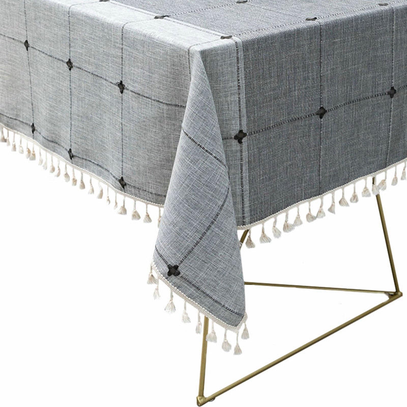 Daesar - Mantel Jardin Rectangular Lavable,Mantel de Lino Antimanchas Cuadros con Borlas Mantel Centro de Mesa Decorativo Gris,140x240CM(94x55Inch)