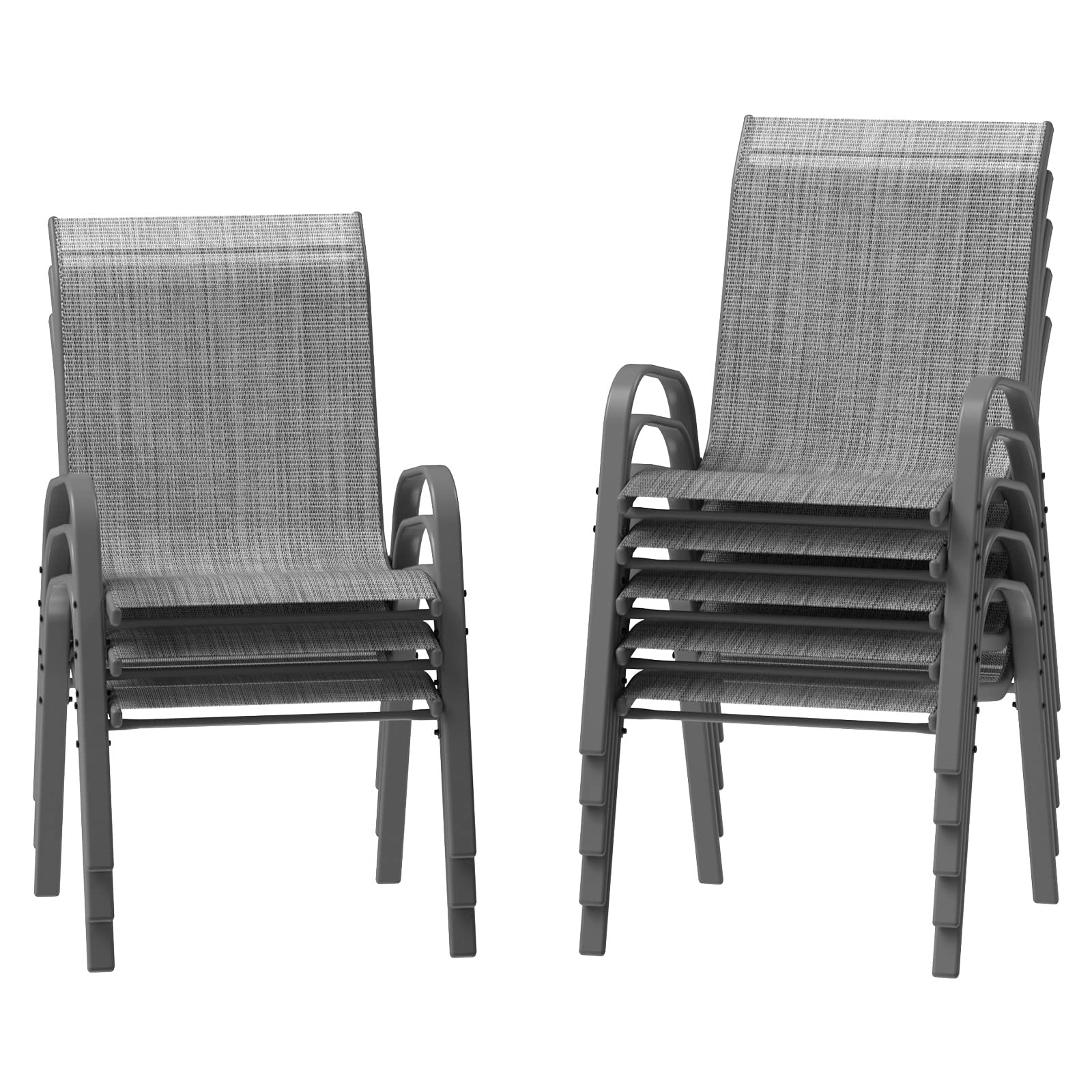 Amopatio Patio Chairs Set of 8, Outdoor Stackable Dining Chairs for All Weather, Dark Grey, Breathable Garden Outdoor Furniture for Backyard Deck