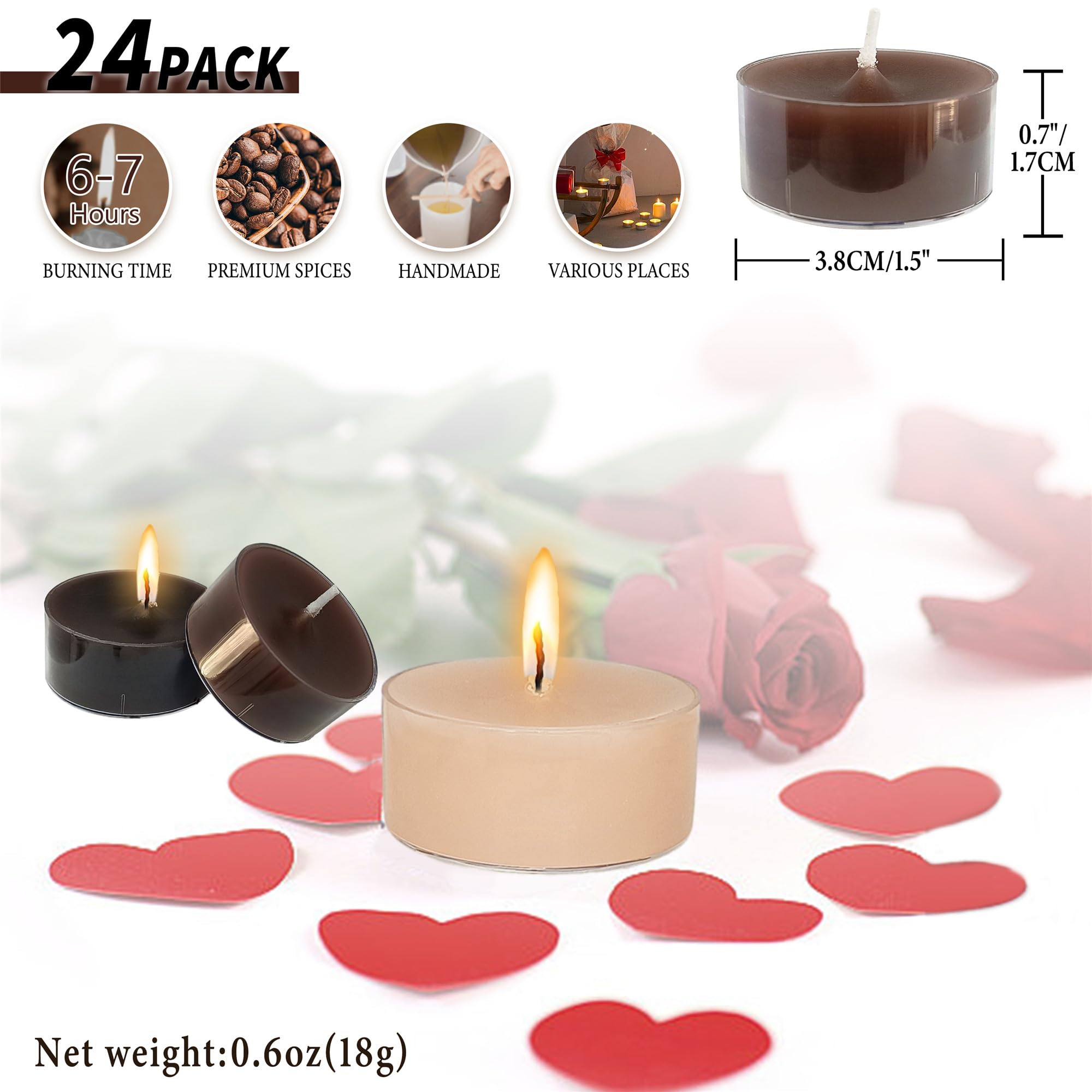 Gedengni Tealight Candles Scented Candlesticks,24pcs Round Tea Light Candles Coffe Scent Wax Tealight Candle Smokeless Candle Stciks for Spa Home Decor Women Gifts (T01-24S-COFGRA)