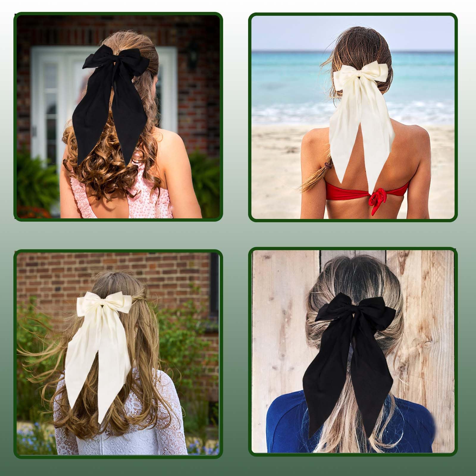 Two-Piece Set Hair Bow for Women Hair Clip Bow Hair Clip Made of Silky Satin, Bow Hair Clip Black and White, Little Girls - Image 4