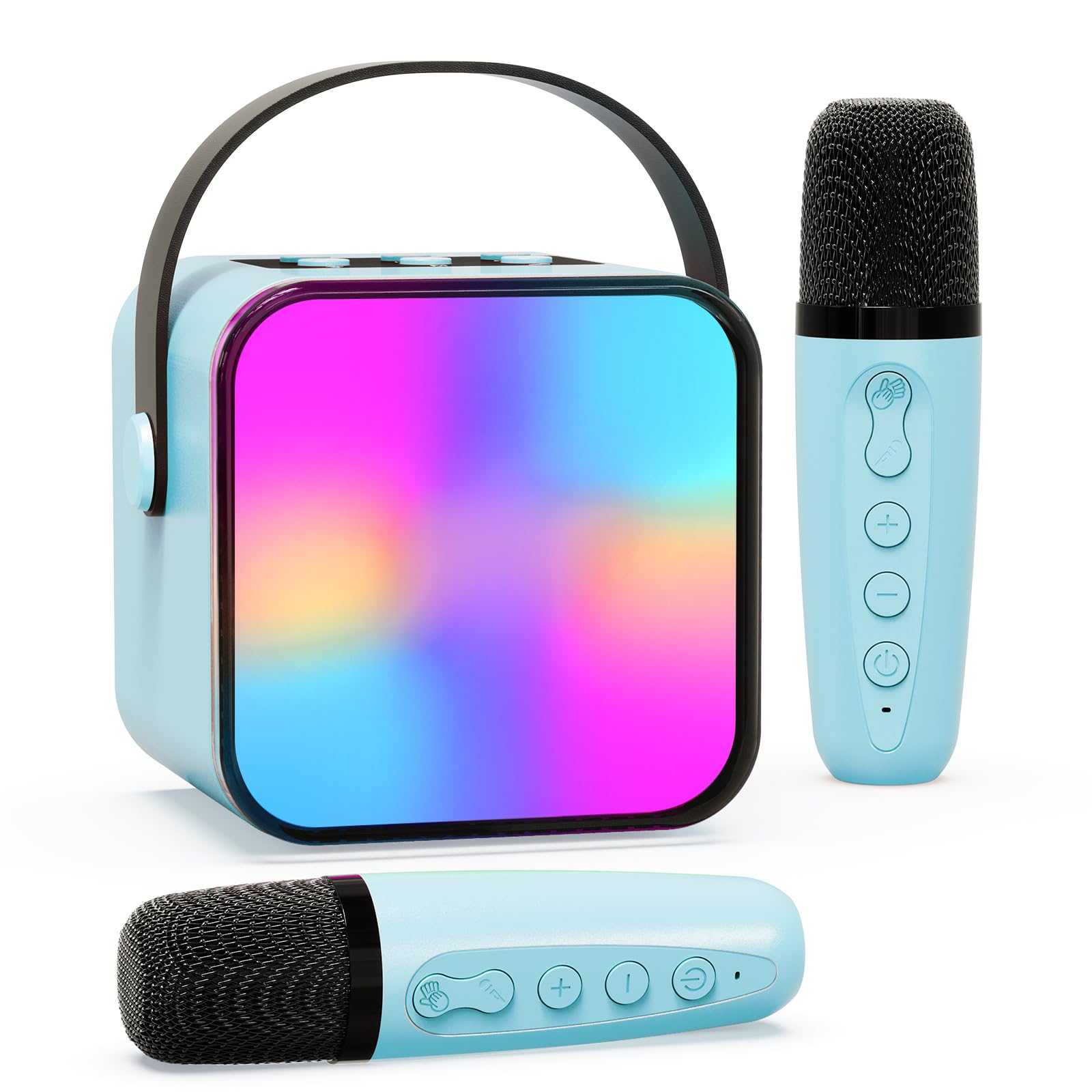 Karaoke 2 Microfonos, Beedove Karaoke Infantil y Microfono Inalambrico, Altavoz Bluetooth Portátil para Niñas y Niños, para Fiestas en Casa/Regalos/Juguetes (Azul)