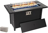 45" 50,000 BTU Propane Fire Pit Table - Rectangular Outdoor Patio Heater with Glass Wind Guard, Fire Glass & Cover - Modern Gray Steel for Backyard Deck