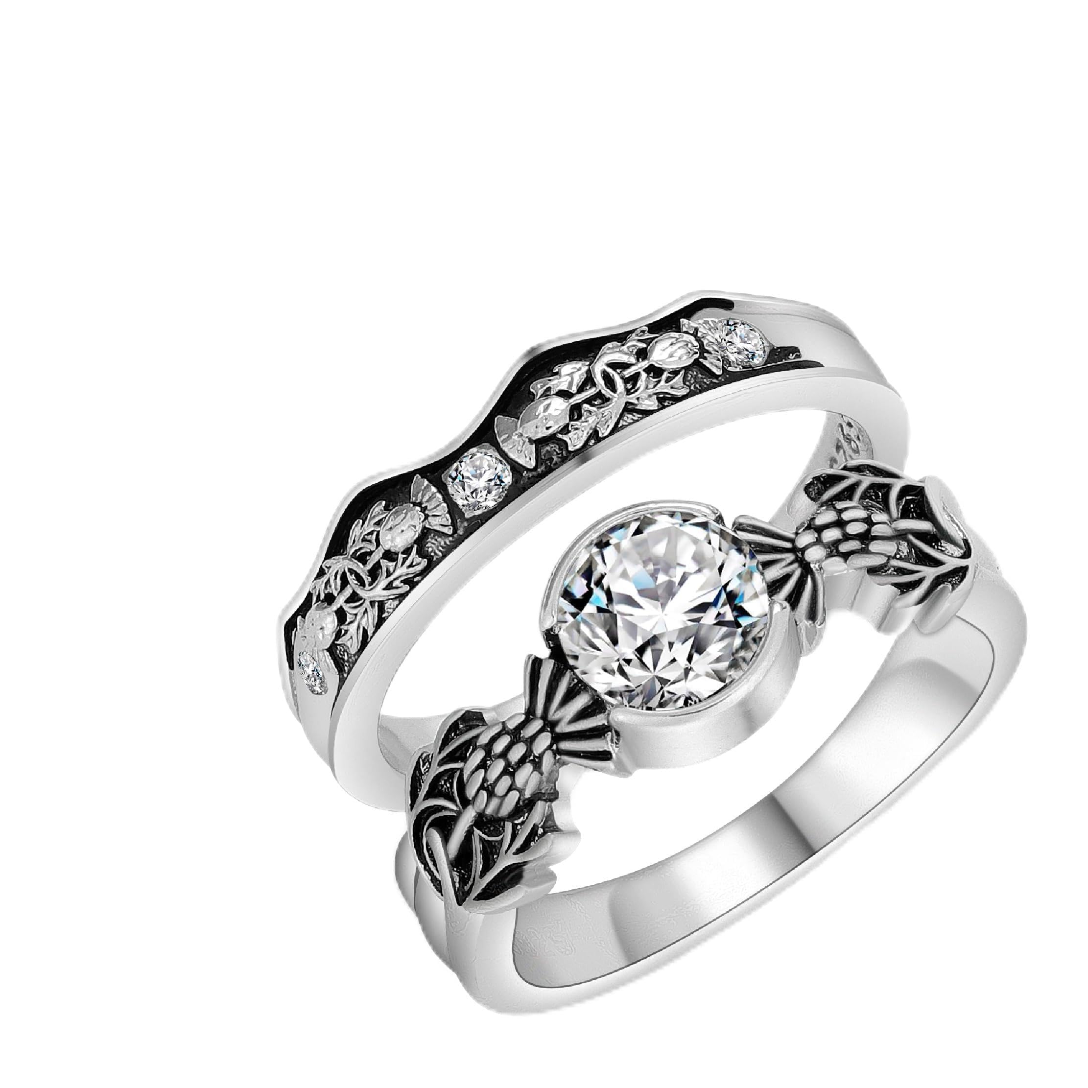 Haoze 2Pcs Couple Rings Scottish Thistle Ring for Women Scottish gifts Scottish Thistle Jewelry Promise Rings Gifts for Women