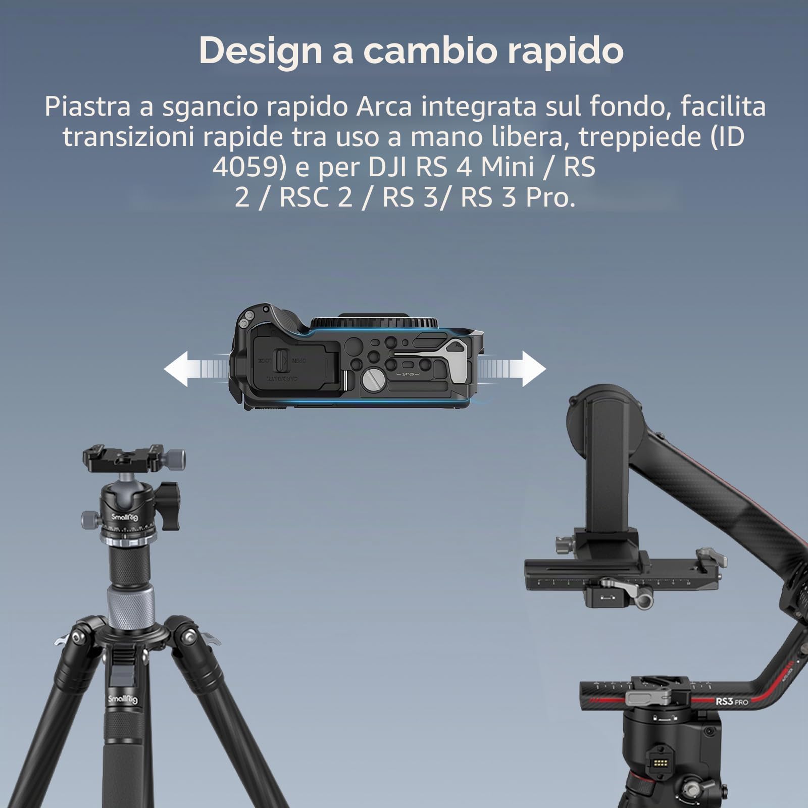 SMALLRIG Gabbia per fotocamera R50 V per Canon R50 V, impugnatura ergonomica in silicone, piastra a sgancio rapido per arca, foro filettato da 1/4"-20, fori da 3/8"-16 per ARRI, flash (nero) - 5427