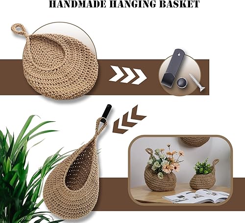 Miniatura 6 de MKO SHUN Juego de 3 cestas colgantes de frutas, cesta de almacenamiento bohemia para colgar en la pared para organizar, soporte para hamaca de