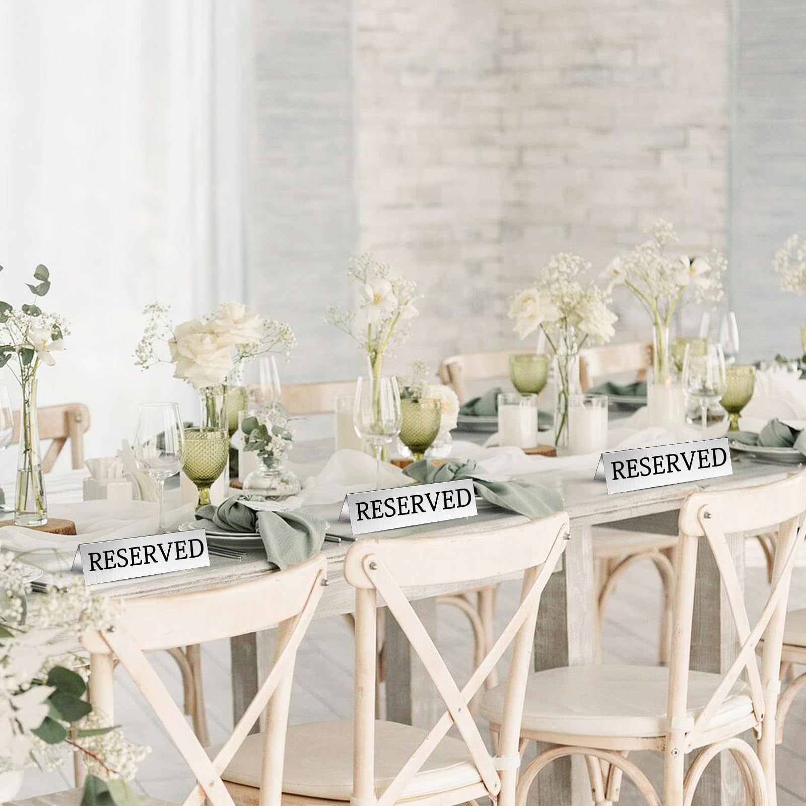 24 letreros de mesa de metal reservados, letrero plateado para restaurantes, tienda de campaña de doble cara, letrero de asiento de mesa de reserva de invitados para bodas, fiestas, ceremonias