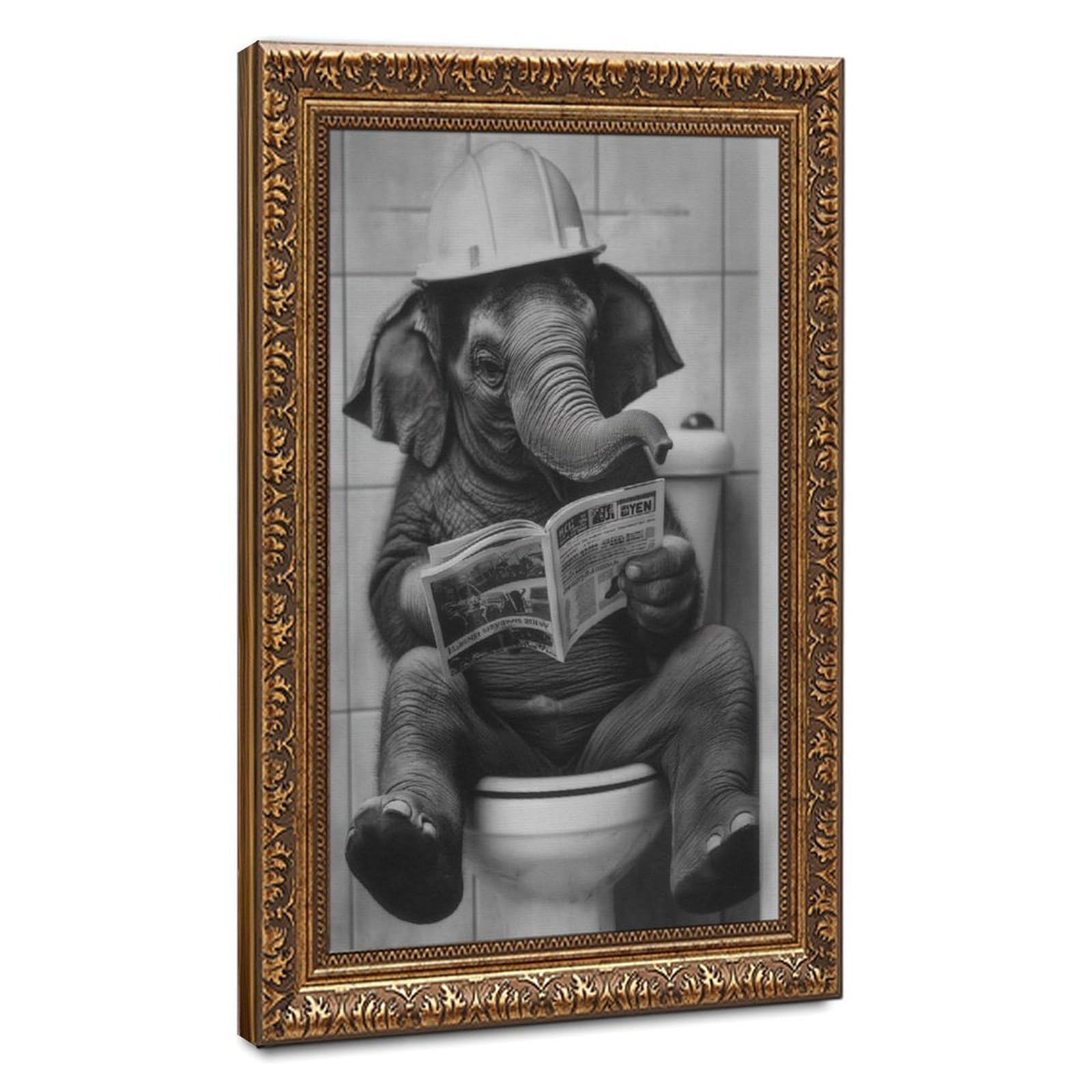 Bareronor Toilet Elephant Poster Canvas Poster Bedroom Decor Landscape Office Room Decor Gift 24" L X 36" W