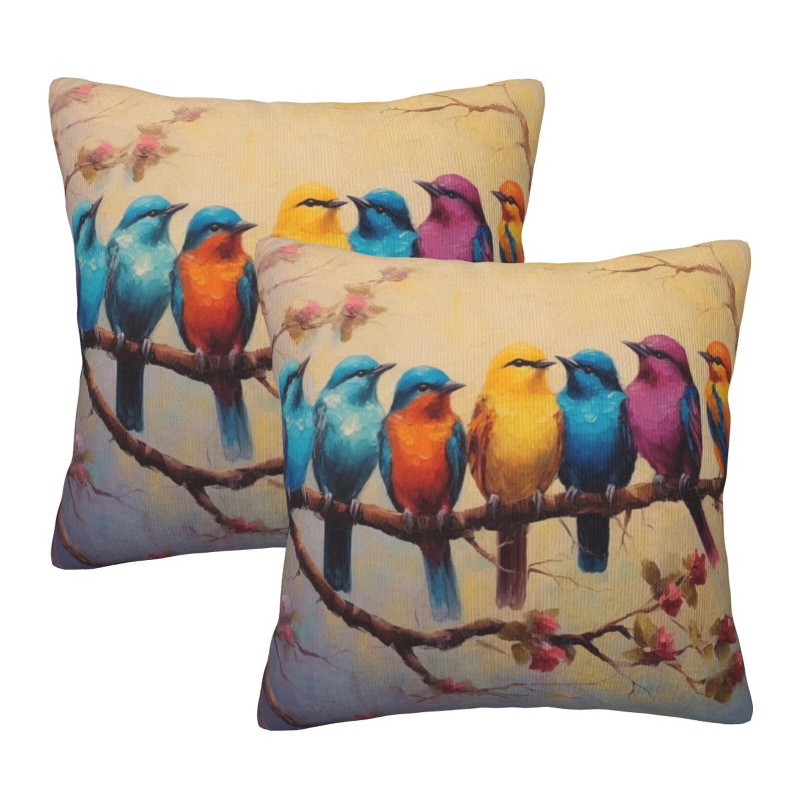 Droerfes Colorful Birds Throw Pillow Covers Set of 2 Couch Pillow Case Decoration Cushion Covers for Sofa Home