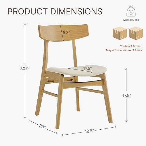 Miniatura 2 de Juego de 4 sillas de comedor de madera, sillas de comedor modernas tapizadas, sillas de cocina de roble de mediados de siglo con respaldo de madera