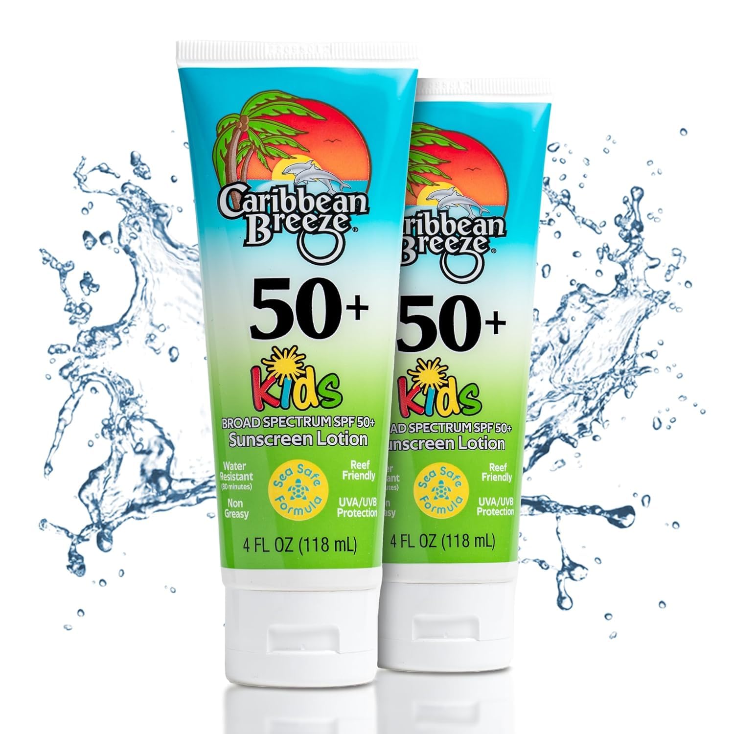 Reef Friendly Kids Sunscreen SPF 50, Mango Lime Scent Body Lotion, Rich in Anti-Oxidants, Water Resistant Up to 80 Minutes, Broad Spectrum, 4 oz, 2 Pack