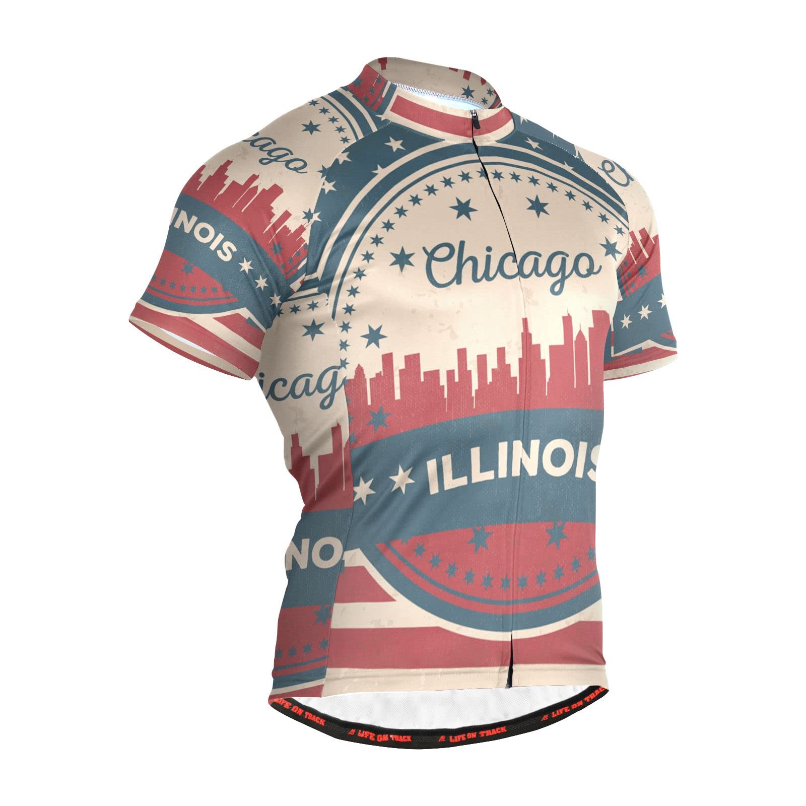 Illinois State Chicago Skyline Men's Cycling Jersey Short Sleeve Bike Jacket Biking Bicycle Jersey Shirt Multicolor