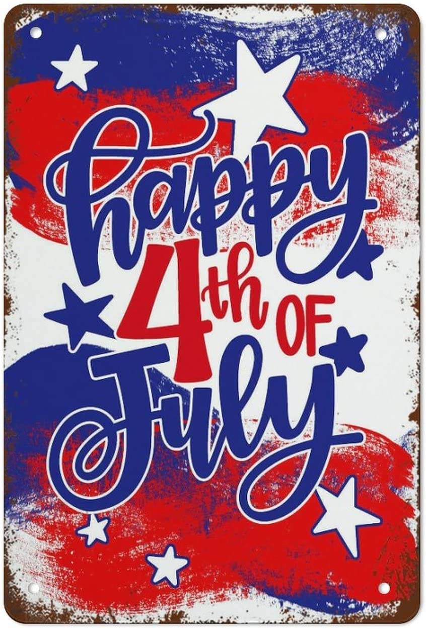 Happy 4th of July Fourth of July Decor July 4th Welcome Garden House Outdoor Funny Vintage Metal Tin Sign for Bedroom Living Room Kitchen Yard Garden