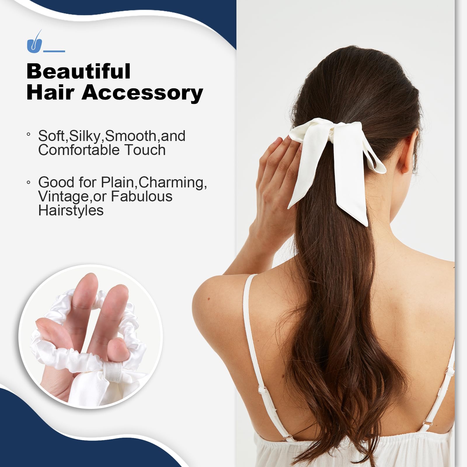 Consysi 1 Piece Silk Bow Scrunchies for Hair-100% Pure Mulberry 22 Momme Silk Hair Tie, Elastic Ponytail Holder - Image 2