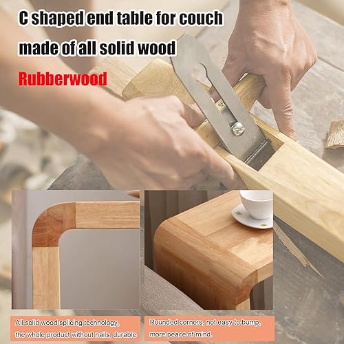 Miniatura 5 de Mesa auxiliar en forma de C de 24.4 pulgadas de alto, mesa auxiliar C de madera maciza para sofá y cama, mesas de sofá que se deslizan debajo para