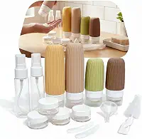 Kit 16 Frascos de Viagem Recarregáveis Silicone Premium Antivazamento – Recipientes para Shampoo, Cremes e Cosméticos + Bolsa Transparente TSA | Organização e Praticidade em Viagens (Tons Terrosos)