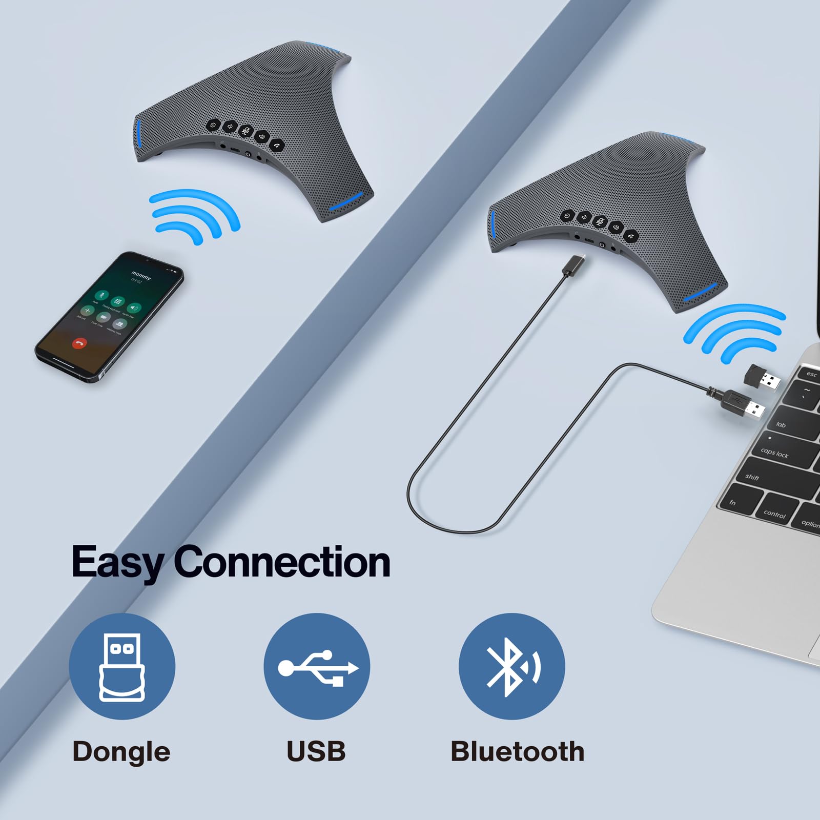 Altoparlante e microfono per conferenze – Vivavoce Bluetooth con catena a margherita, cancellazione del rumore AI, miglioramento vocale, supporto dongle wireless, connessione USB, compatibile