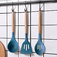 Vista 8 de Silicone Cooking Utensils Set 6Pcs Heat Resistant Silicone Kitchen Utensils Set for Cooking Spatula Spoon Turner Ladle w Wooden Handle, BPA FREE Azul