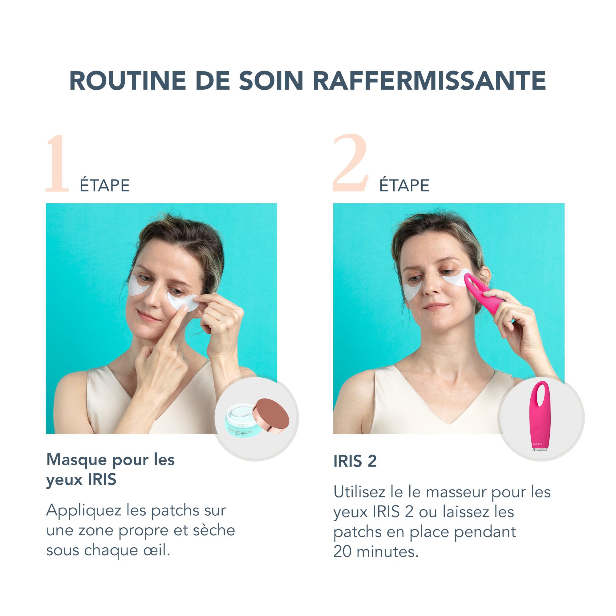 FOREO Eye Revive IRIS 2 Set - Masseur yeux drainage lymphatique + Masque yeux hydrogel hydratant, 60 pc- Soin contour anti-cernes et poches - Soin contour