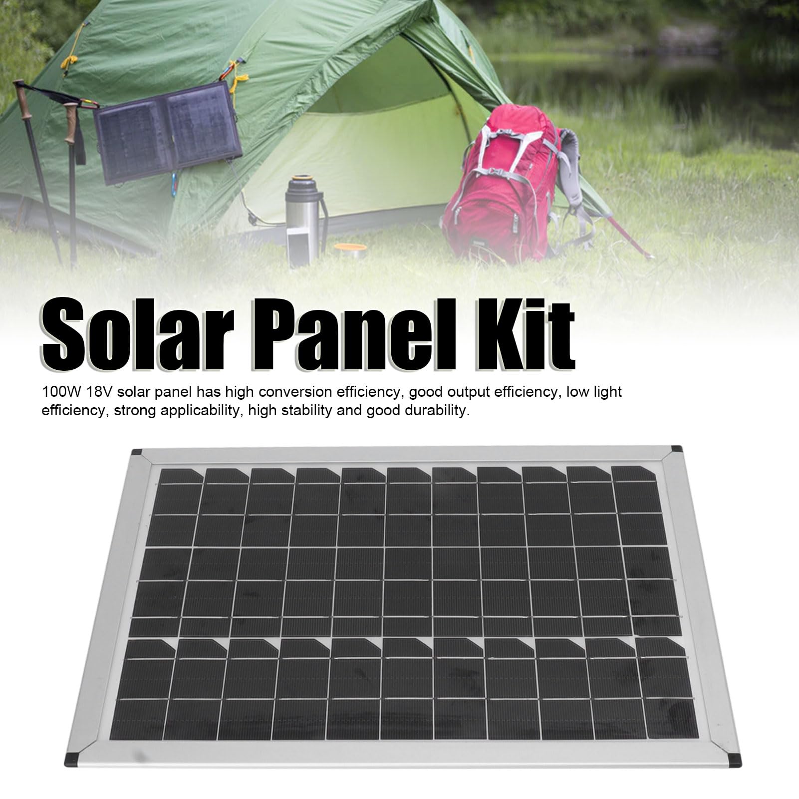 Kit Caricabatterie per Pannello Solare da 100 W 18 V, Caricabatterie Solare per Pannello Solare in Silicio Monocristallino Portatile per Automobili, Navi, Aeroplani, Agricoltura
