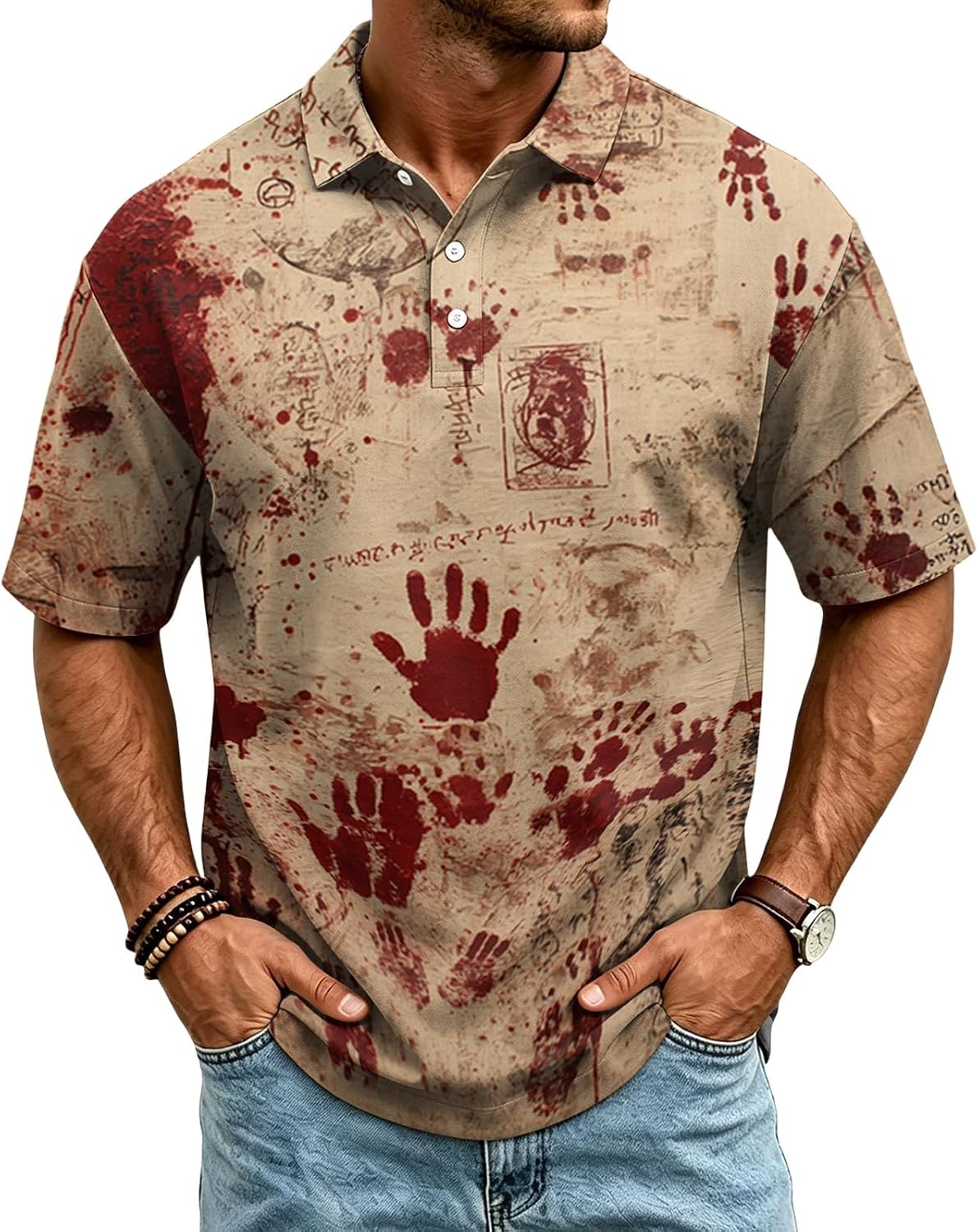 Mens Halloween Golf Polo Shirt Short Sleeve Funny Horror Top