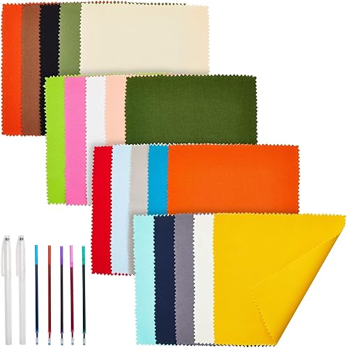 Miniatura 7 de Kit de 25 piezas de tela de bordado cuadrados en 20 colores con 5 bolígrafos solubles en agua para manualidades 8 x 8 pulgadas