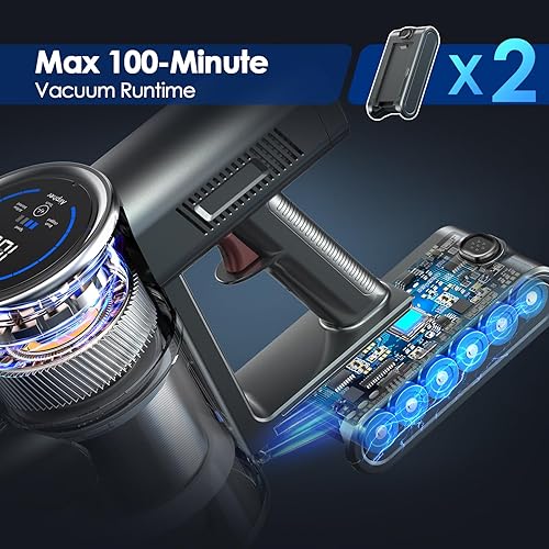 Miniatura 2 de Airpher Aspiradora inalámbrica con 2 baterías, aspiradora de palo de 450 W 33 Kpa hasta 100 minutos de funcionamiento, aspiradora inalámbrica ligera