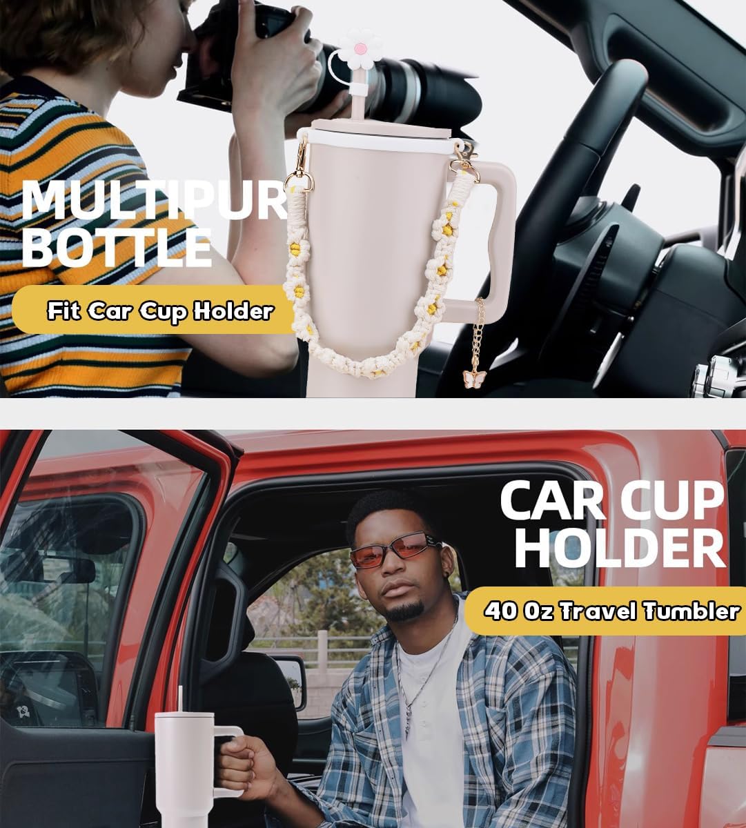 40 oz Tumbler with Handle and Straw & 6PCS Cup Accessories for 40 oz Cup - Vacuum Insulated Stainless Steel Double Wall Water Bottle Travel Coffee Mug - Holiday Gifts for Women Men (Cream) - Image 4