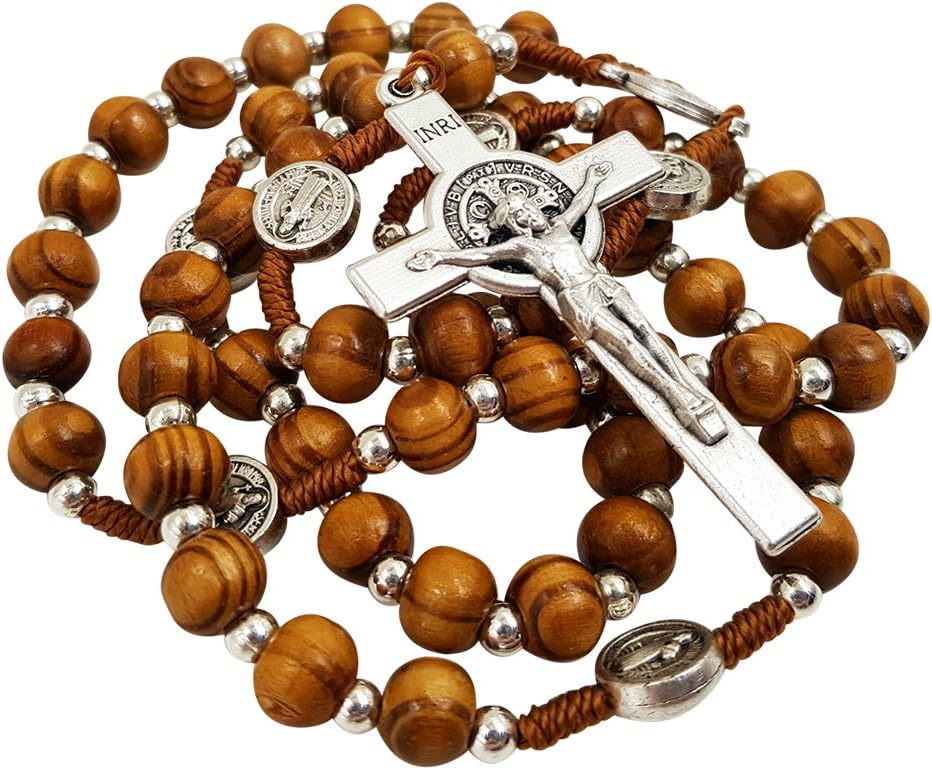TALISMAN4U Olive Wood Rosary Beads Catholic Necklace St Saint Benedict Medal Crucifix Jerusalem Cross Gift Box - Image 4