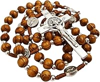 Vista 4 de TALISMAN4U Rosario de madera de olivo collar católico Medalla de San Benito Crucifijo Crucifijo Jerusalén Cruz Caja de regalo