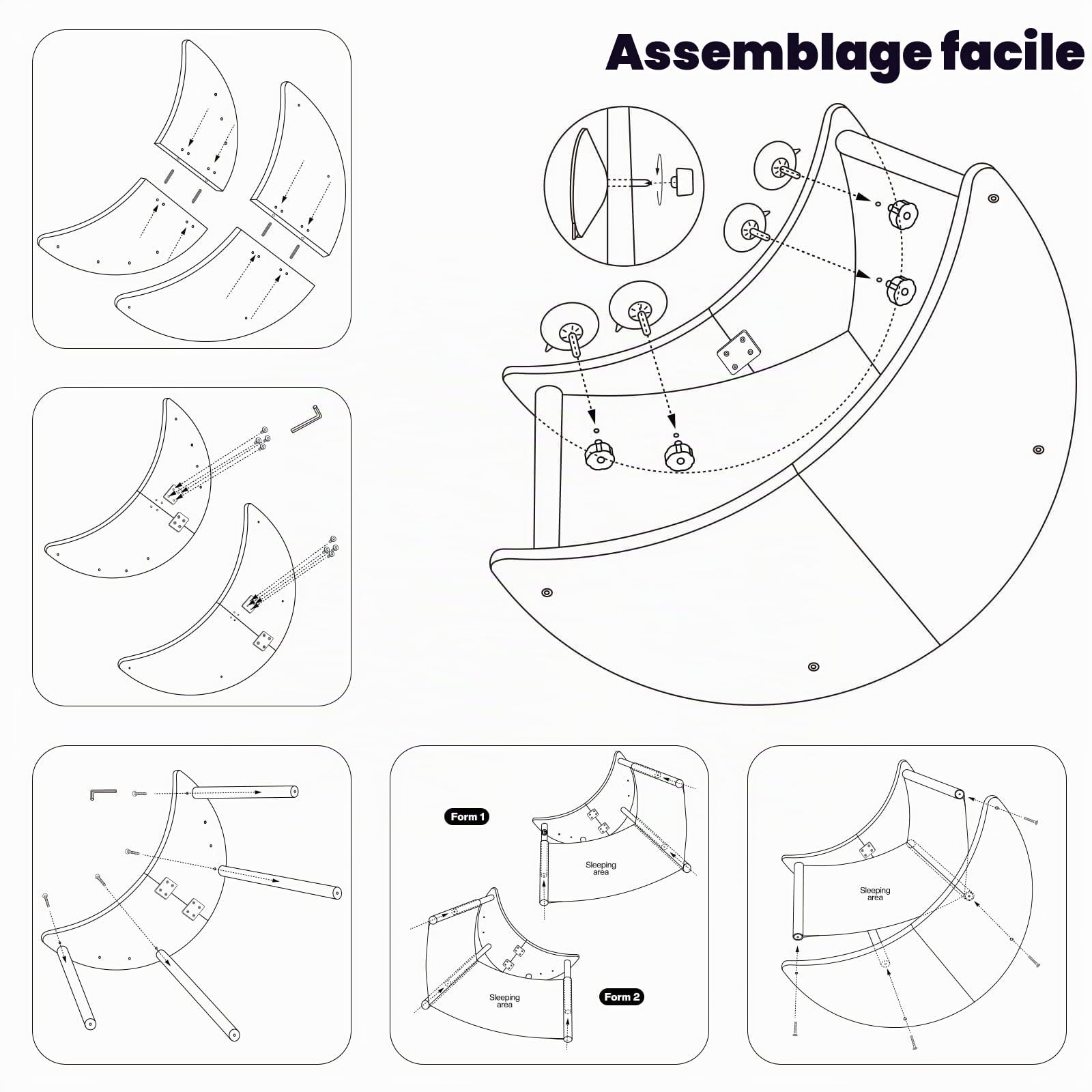 Perchoir de fenêtre en bois pour chat, grand lit de fenêtre pour chat avec 4 ventouses améliorées, hamac de fenêtre en bois massif avec design en forme de lune, siège de fenêtre pour