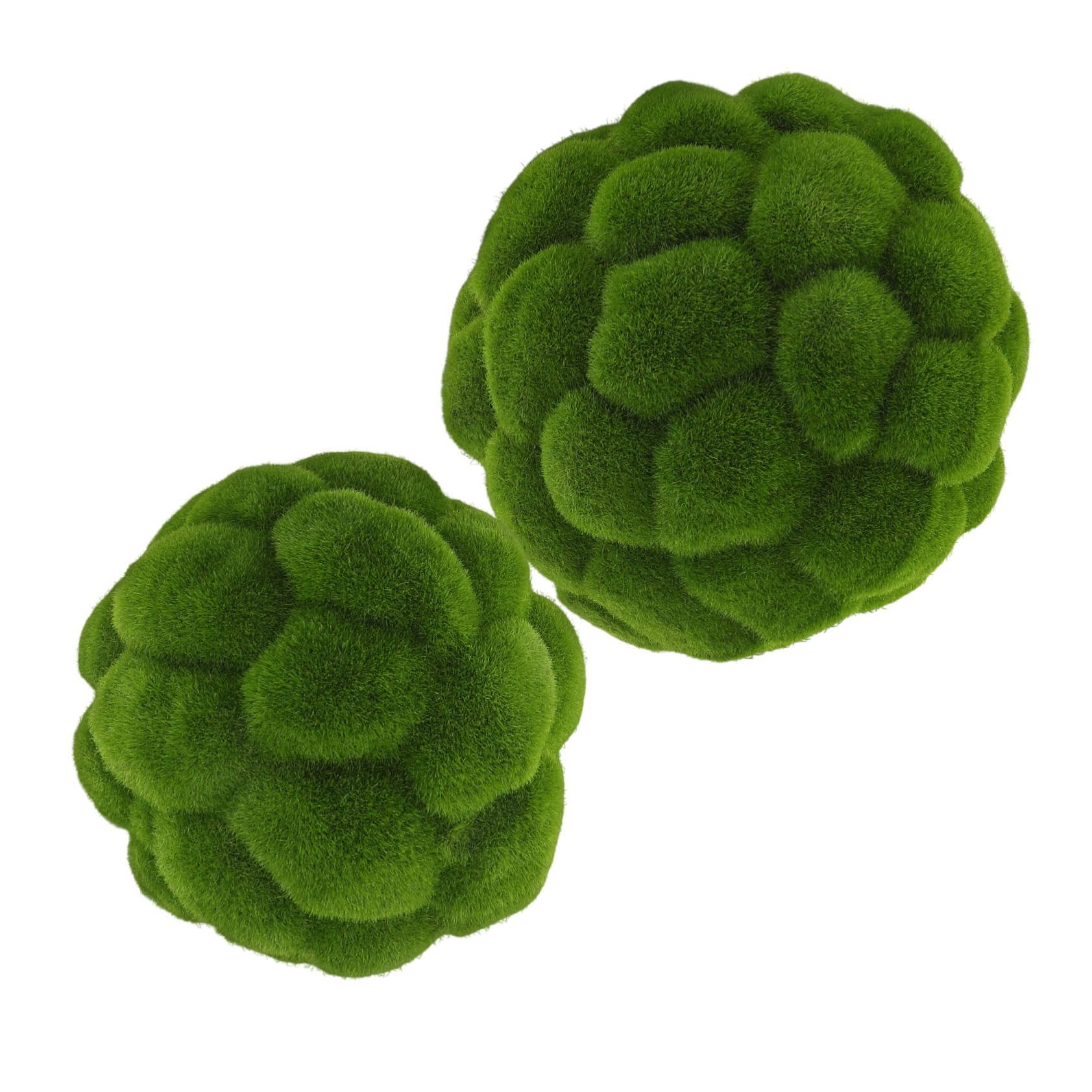 VINTORKY 2pcs Artificial Rock: Faux Covered Stones - Fake Green Topiary Balls Decor - for Fairy Gardens Floral Arrangements Craft 15cm 20cm