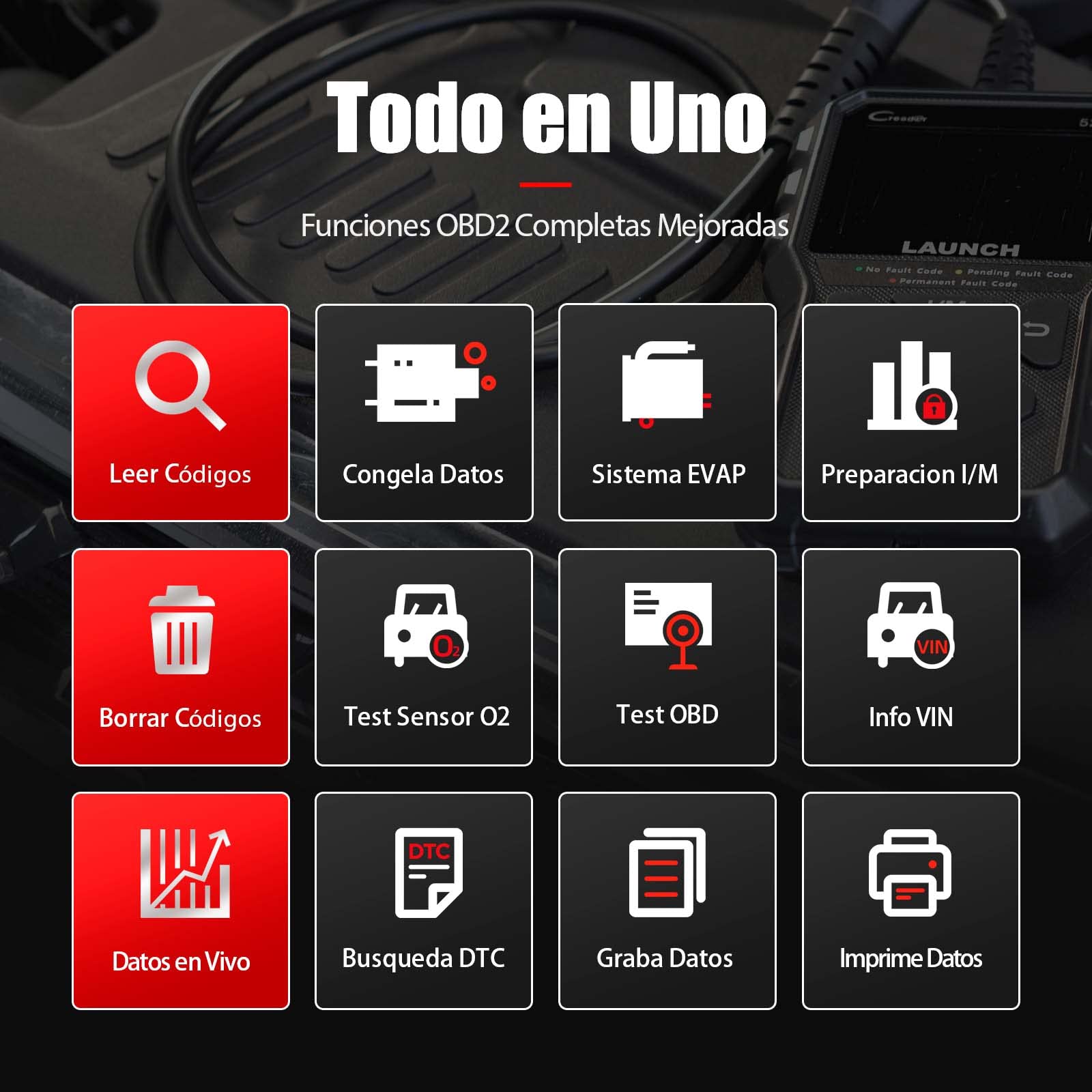 Launch - Escáner OBD2 CR529 Lector de códigos con función OBD2 Completa, con un Solo Clic I/M Readiness, Apagado de la luz del Motor, Herramienta de escaneo Can, Herramienta de diagnóstico de Coche