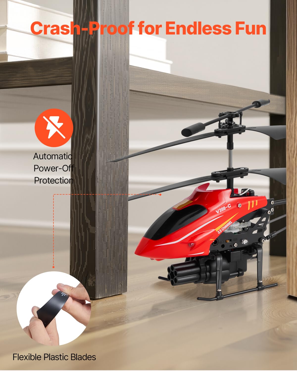 VEVOR Helicóptero de Control Remoto de 2,4 GHz 3,5 Canales con Modo de Disparo, Retención de Altitud Despegue/Aterrizaje con una Sola Tecla y Luces LED Juguete para Niños Mayores de 14 Años